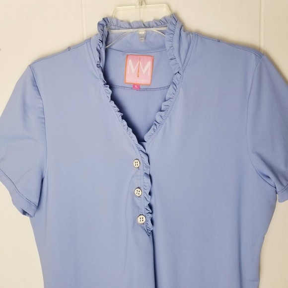 Missy Maude Blue Ruffle Neck Short Sleeve Top Women Size XL Style 1508 - Picture 9 of 14